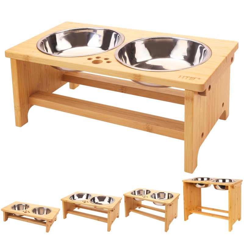 HTB Elevated Dog Bowls,Raised Dog Bowl Stand with 2 Stainless Steel Bowls,Elevated Raised Dog Bowls for Large Medium Small Sized Dogs - Image 1